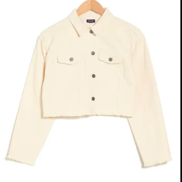 NWT SPLENDID FRAYED IVORY CROPPED DENIM JACKET, EGRET, LARGE - Picture 3 of 6